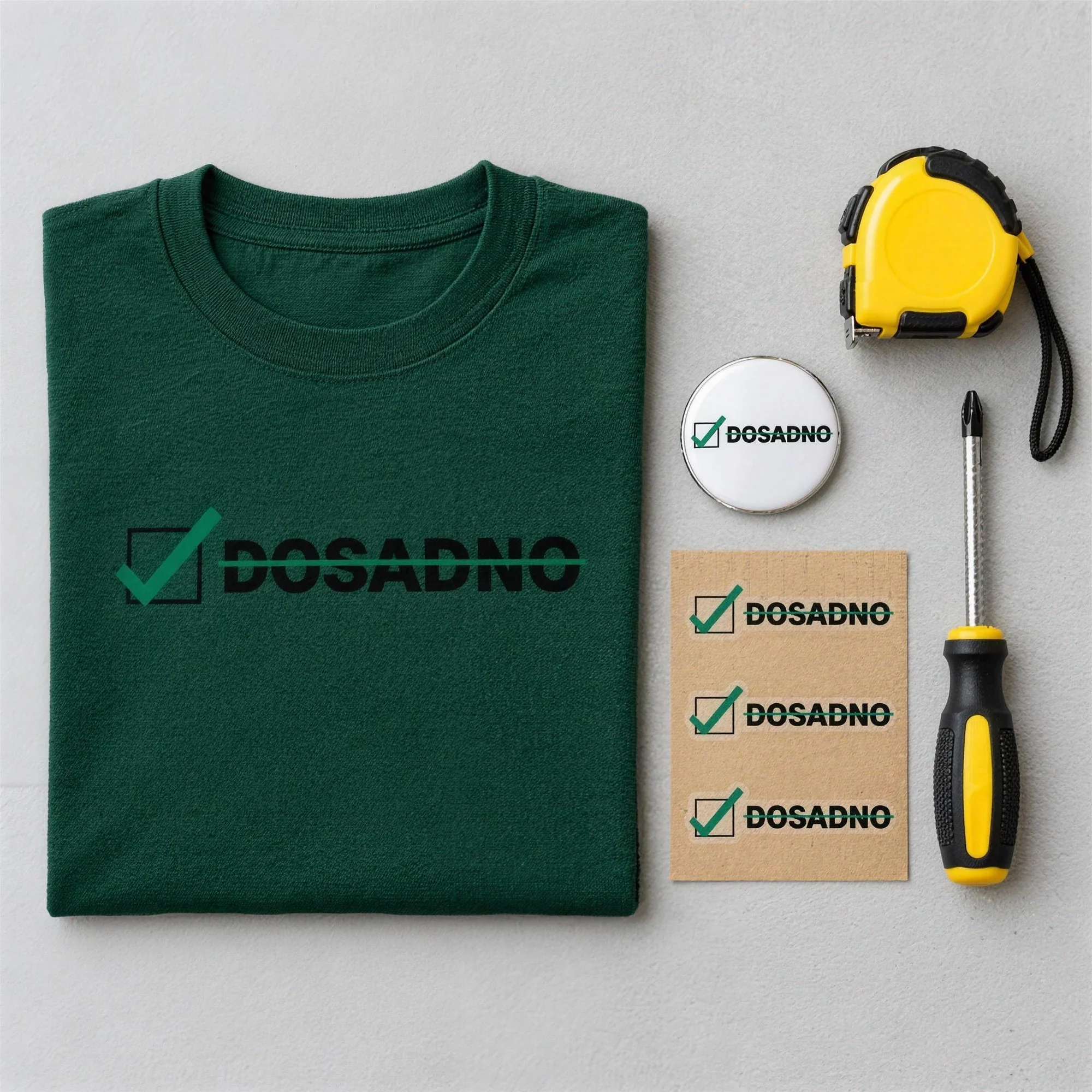 Tasker tee, badge, stickers — Dosadno.bg